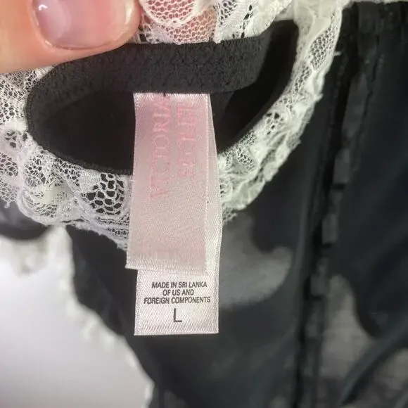 Victoria's Secret Mesh Babydoll LARGE Lingerie Lacy Black Lace Teddy Nightie - Picture 4 of 7